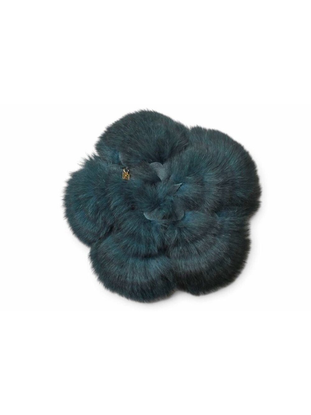 Fendi Brooch Flower Motif Fur Corsage Deep Green